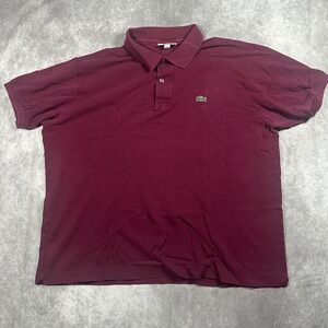Lacoste Mens Classic Fit Pique Polo Shirt Burgundy Red Size 6 L XL Short Sleeve